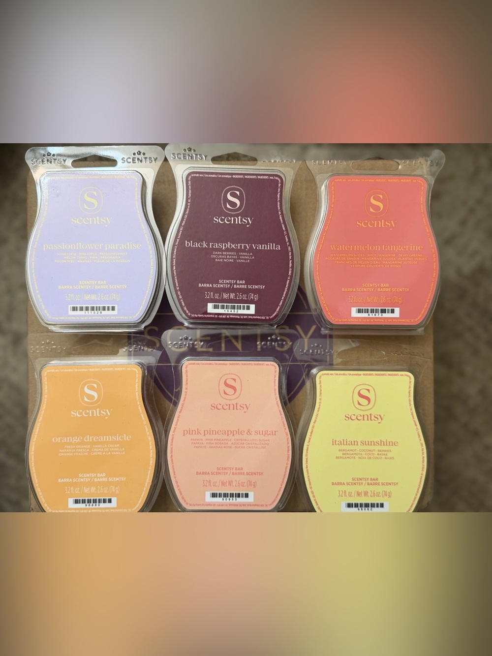 Scentsy Wax Bar Bundle - Lavender, Burgundy, Coral, Orange, Pink, Yellow